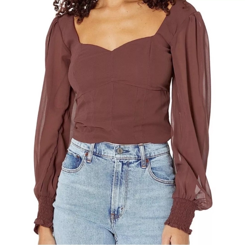 Abercrombie & Fitch Brown mesh sleeve sweetheart blouse smocked size small‎
